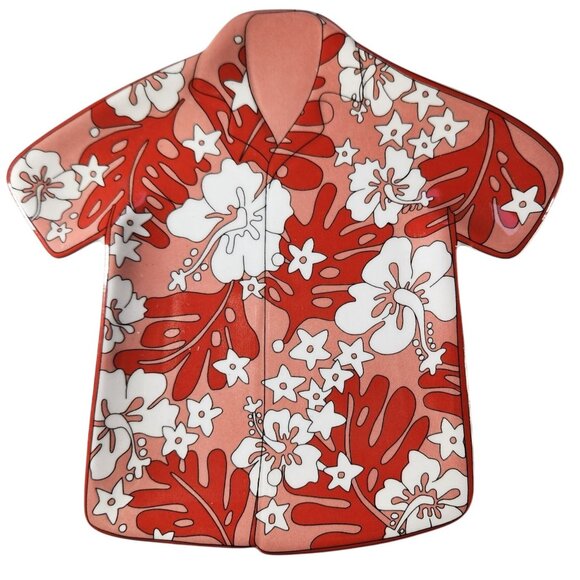 Hawaiian Shirt Ceramic trinket Dish By Bella Casa By Ganz key holder candy red - Picture 1 of 4